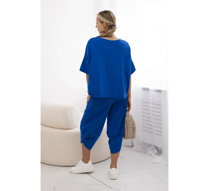 Bavlněný komplet halenka + kalhoty chrpově modrá Bavlněný komplet halenka + kalhoty chrpově modrá