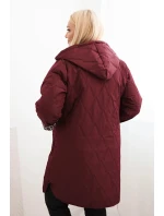 Dámská prošívaná bunda Plus Size s podšívkou v leopardím vzoru a kapucí bordová