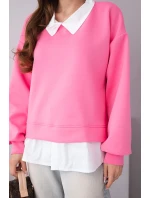 Dámská mikina z viskózy a s vsadkou cukrově růžová model 22014159 - K-Fashion