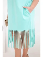 Dámské bavlněné šaty s výstřihem do V a třásněmi Plus Size mátová