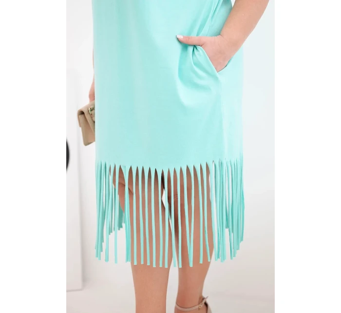 Dámské bavlněné šaty s výstřihem do V a třásněmi Plus Size mátová