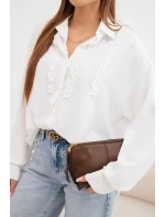 Dámská viskózová košile s dlouhým rukávem a volánky bílá Dámská viskózová košile s dlouhým rukávem a volánky bílá