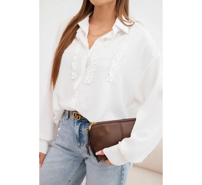 Dámská viskózová košile s dlouhým rukávem a volánky bílá Dámská viskózová košile s dlouhým rukávem a volánky bílá