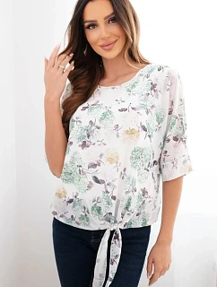 Dámská halenka s květinovým vzorem a vázáním dole tmavě mátová