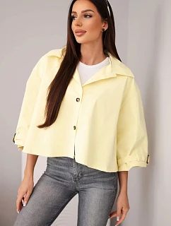 Dámská jarní bavlněná bunda model 22084765 na knoflíky s límcem žlutá - K-Fashion