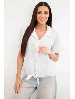 Dámská bavlněná košile model 22207093 s květinovou výšivkou bílá - K-Fashion