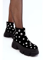 Kožené semišové zateplené obuv s krystaly D A Černé Damskie model 21636887 - S.Barski