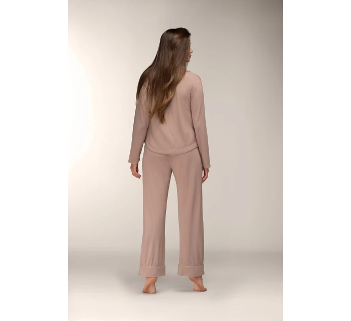 Pyžamo Mademoiselle Sommeil CC0153 Mocca Ease long/r S-XL pruhované