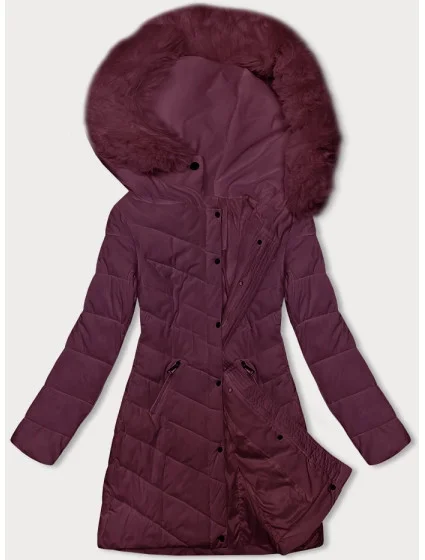 Prošívaná dámská zimní bunda ve vínové bordó barvě s kapucí model 21246916 - LHD Prošívaná dámská zimní bunda ve vínové bordó barvě s kapucí model 21246916 - LHD