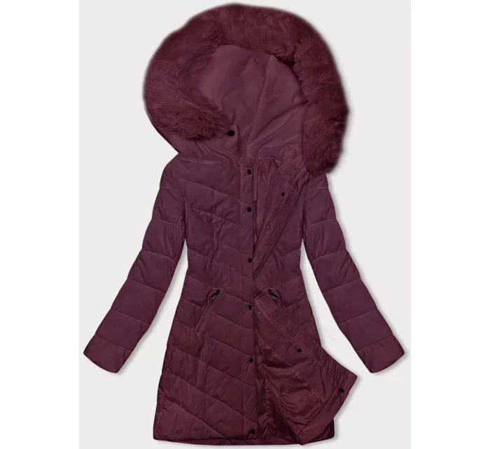 Prošívaná dámská zimní bunda ve vínové bordó barvě s kapucí model 21246916 - LHD Prošívaná dámská zimní bunda ve vínové bordó barvě s kapucí model 21246916 - LHD