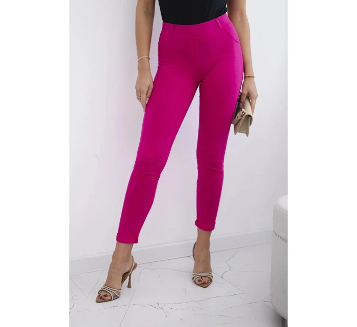 Bavlněné kalhoty se zirkony na zadních kapsách fuchsie