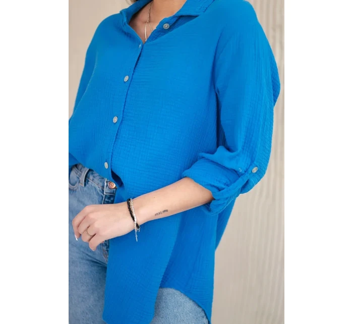 Bavlněná mušelínová košile oversize tyrkys