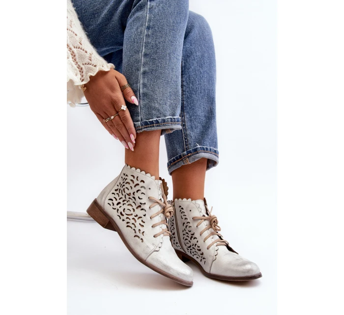 Zazoo 2871 Dámské Botky Šněrovací Stříbrné