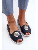 Dámské lodičky s ozdobou z ekokože tmavě modré Biolita