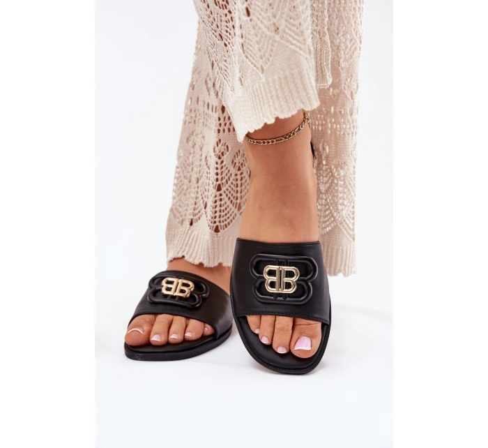 Ploché Dámské Pantofle S Dekorativním Detalem Černé model 21699571 - Boto Ploché Dámské Pantofle S Dekorativním Detalem Černé model 21699571 - Boto