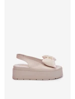 Dámské Kožené Sandály Na Platformě S Mašlí model 21701869 Béžové - CheBello