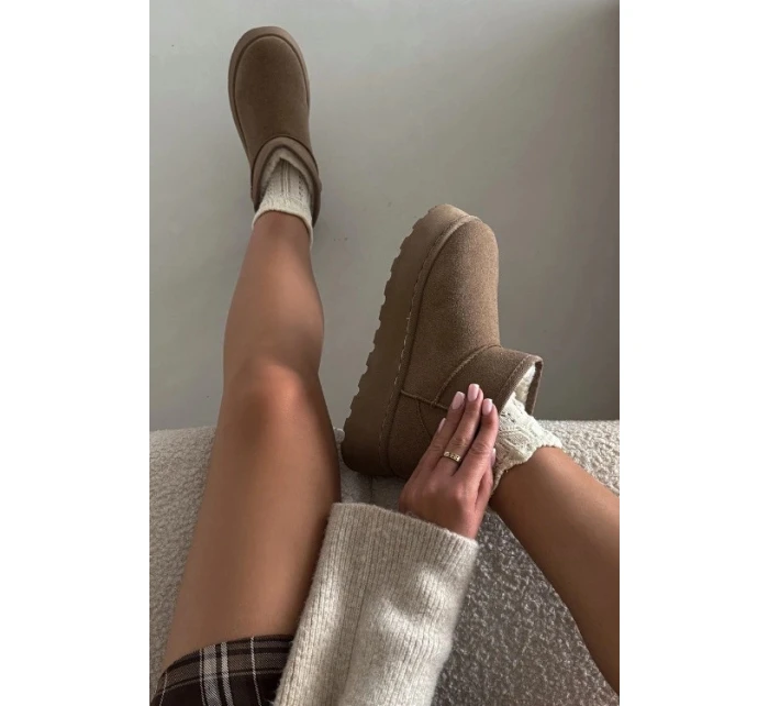 Dámské Sněhule Na Platformě Zateplené Kožíškem Khaki Vesirae Dámské Sněhule Na Platformě Zateplené Kožíškem Khaki Vesirae