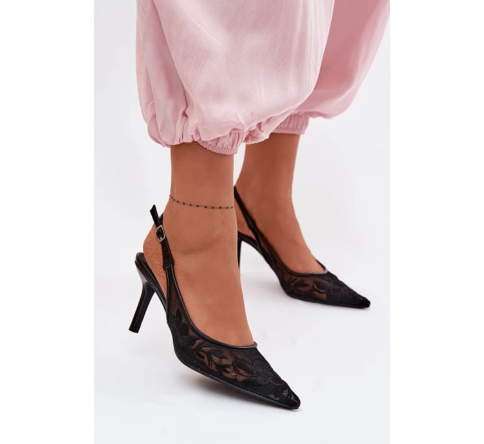 Krajkové Síťované Sandály na Podpatku Černé Mavia