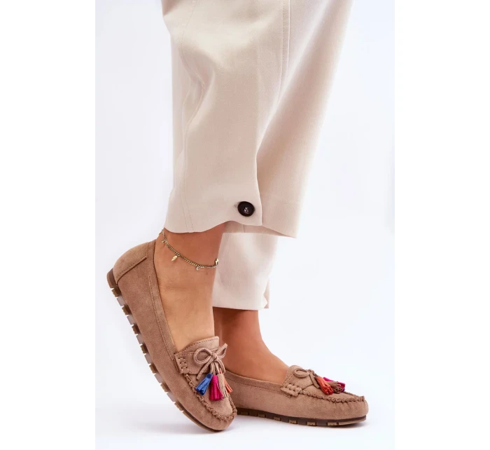 Semišové Mokasíny S Mašlí A Třásněmi Tmavě béžová Dorine Semišové Mokasíny S Mašlí A Třásněmi Tmavě béžová Dorine