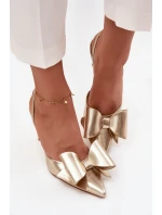 Lodičky s odkrytou patou a mašlí Eklevia – zlaté Lodičky s odkrytou patou a mašlí Eklevia – zlaté