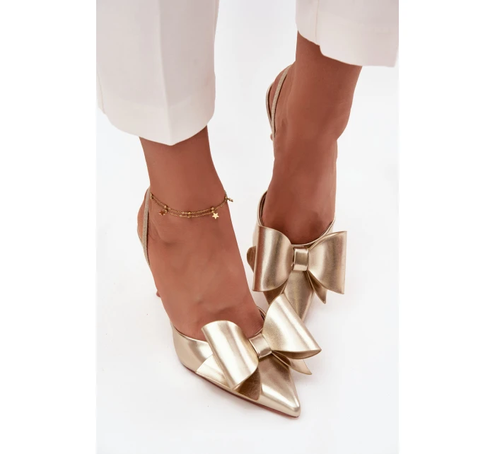 Lodičky s odkrytou patou a mašlí Eklevia – zlaté Lodičky s odkrytou patou a mašlí Eklevia – zlaté