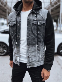 Pánská šedá džínová bunda s kapucí FashionStreet TX4720
