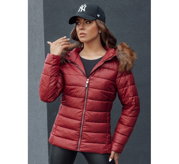 Dámská prošívaná zimní bunda s kapucí ESTELLA vínová FashionStreet TY4530