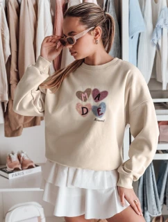 Dámská mikina nadměrné velikosti se srdíčky MADELIN cappuccino FashionStreet BY1462