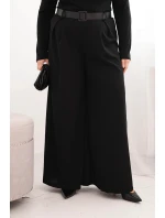 Dámské kalhoty Plus Size s širokou nohavicí a páskem černé
