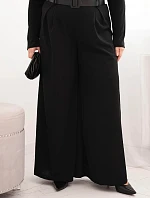 Dámské kalhoty Plus Size s širokou nohavicí a páskem černé