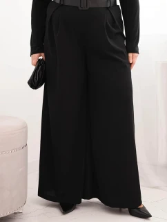 Dámské kalhoty Plus Size s širokou nohavicí a páskem černé