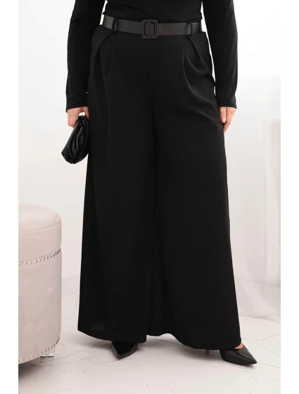 Dámské kalhoty Plus Size s širokou nohavicí a páskem černé