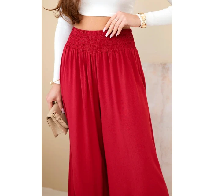 Dámské viskózové kalhoty s elastickým pasem bordové