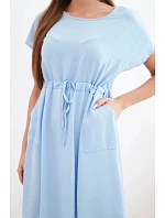 Dámské šaty s krátkým rukávem a vázáním v pase modrá Dámské šaty s krátkým rukávem a vázáním v pase modrá