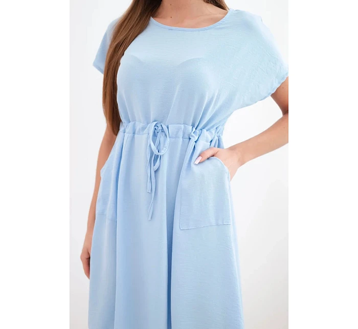 Dámské šaty s krátkým rukávem a vázáním v pase modrá Dámské šaty s krátkým rukávem a vázáním v pase modrá