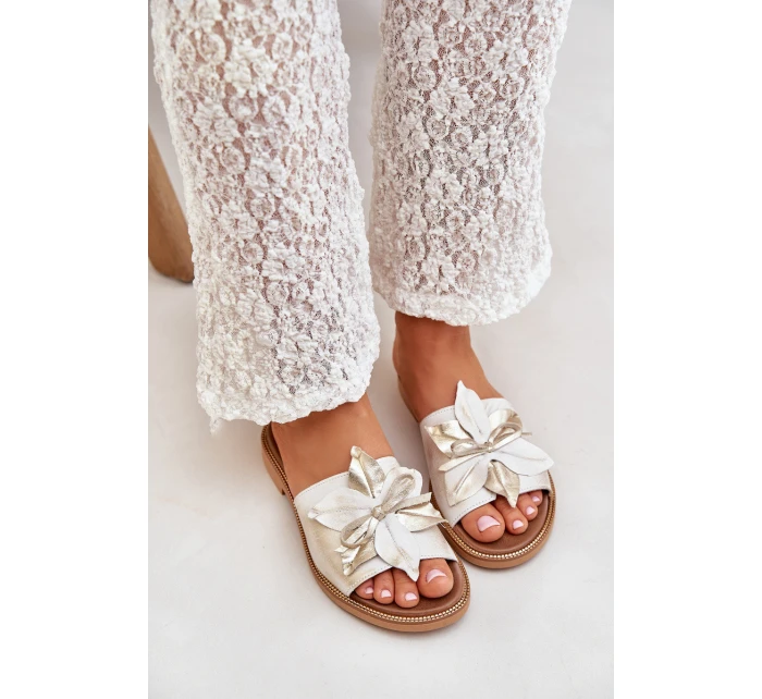 Pantofle S Dekorací Přírodní Kůže Zazoo 3667 Zlatý Opraný Pantofle S Dekorací Přírodní Kůže Zazoo 3667 Zlatý Opraný