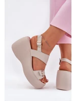 Kožené Dámské Sandály Na Klínku A Platformě model 21695737 Béžové - S.Barski