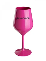 POHODINDA - růžová nerozbitná sklenice na víno 470 ml