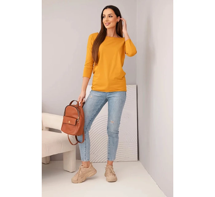 Dámská halenka s lodičkovým výstřihem hořčicová