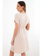 Dámské šaty s krátkým rukávem a páskem v pase béžová Dámské šaty s krátkým rukávem a páskem v pase béžová