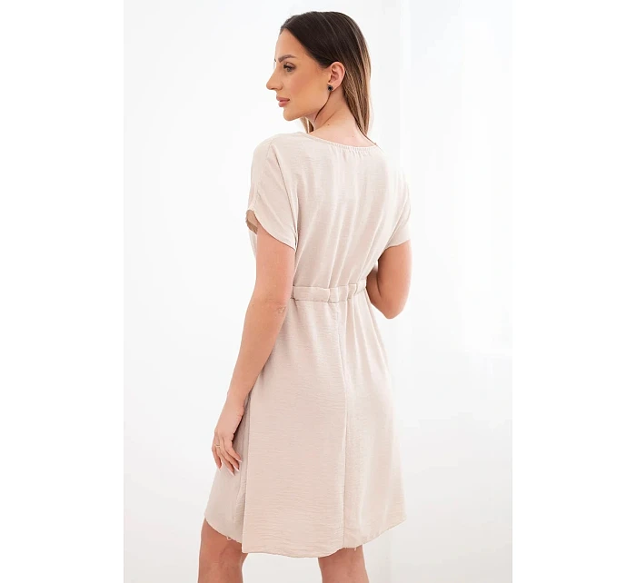 Dámské šaty s krátkým rukávem a páskem v pase béžová Dámské šaty s krátkým rukávem a páskem v pase béžová