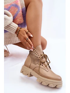 Prolamované Kožené Boty Workery Béžové Abilene