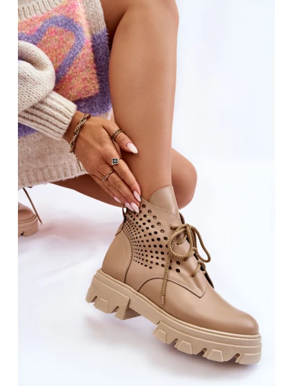 Prolamované Kožené Boty Workery Béžové Abilene Prolamované Kožené Boty Workery Béžové Abilene