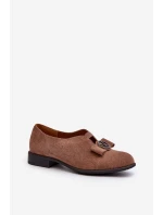 Dámské polobotky z ekokože s nízkým podpatkem a ozdobou hnědé model 21658368 - Boto