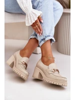 model 21669398 Lakované Polobotky Dámské Na Podpatku Přírodní Kůže Světle Béžové - Zazoo