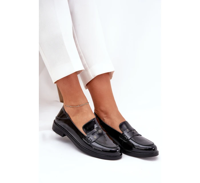 Elegantní Lakované Dámské Mokasíny Z Přírodní Kůže model 21686636 Černé - VINCEZA