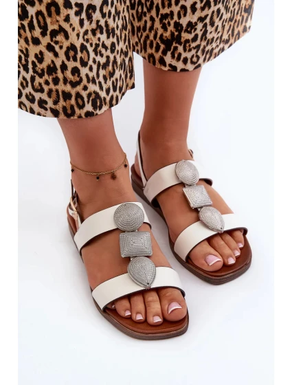 Dámské ploché sandály s ozdobami Sergio Leone White Dámské ploché sandály s ozdobami Sergio Leone White