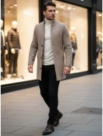 Pánský jednořadový kabát hnědý FashionStreet CX0442 Pánský jednořadový kabát hnědý FashionStreet CX0442