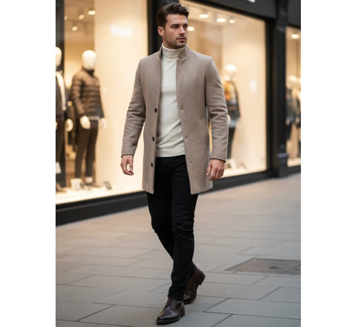 Pánský jednořadový kabát hnědý FashionStreet CX0442 Pánský jednořadový kabát hnědý FashionStreet CX0442