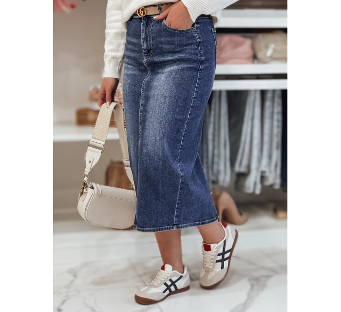 Džínová midi sukně s rozparkem MERITTA navy blue FashionStreet CY0482 Džínová midi sukně s rozparkem MERITTA navy blue FashionStreet CY0482
